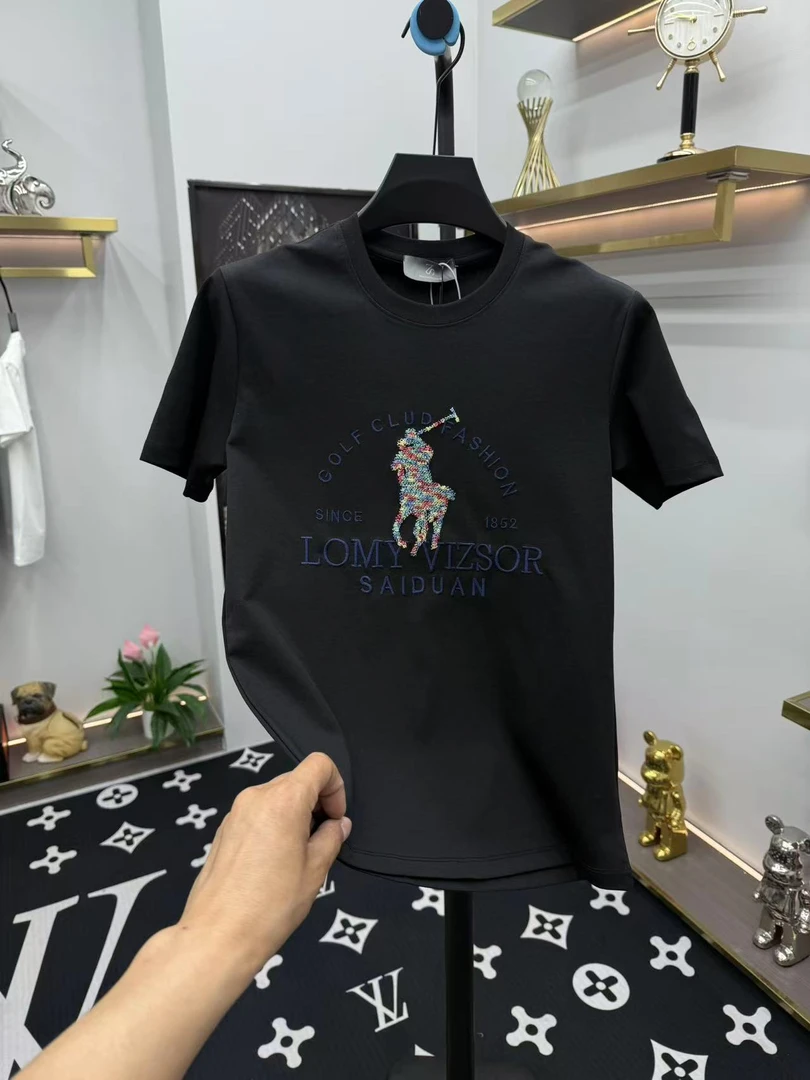 7759夏季新款轻奢风圆领男生短袖T恤情侣半袖重工艺毛巾刺绣打底