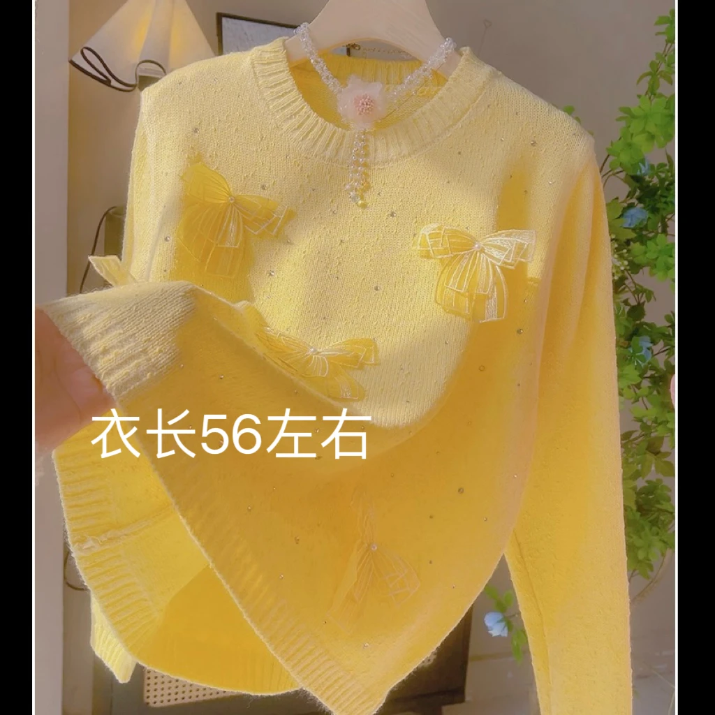 美-蝴蝶烫钻重工百搭韩系针织上衣春秋新款立体蝴蝶针织衫