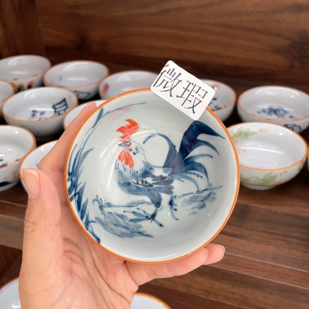 釉下彩纯手绘有瑕咯