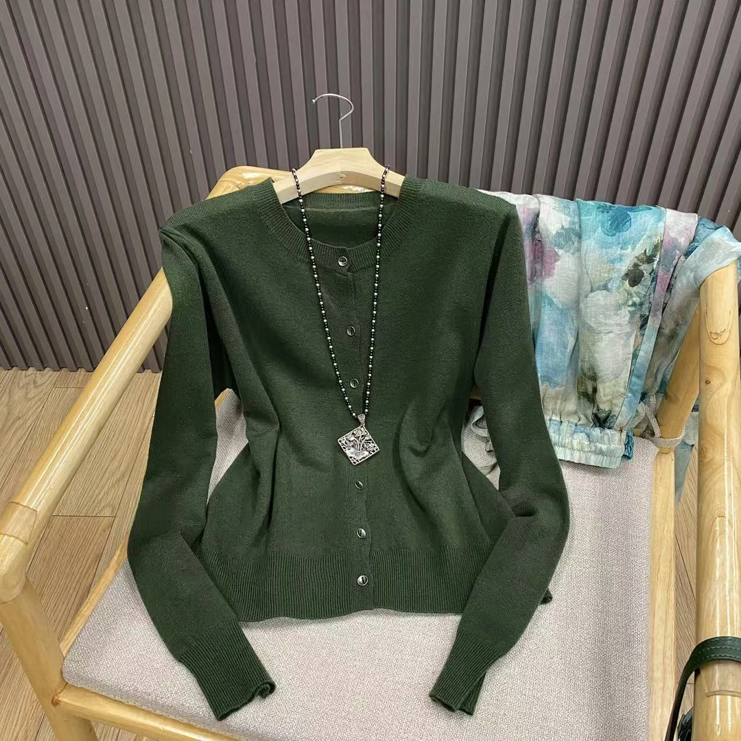 圆领长袖针织衫纯色百搭休闲外搭春季薄款开衫外套上衣女Z20242