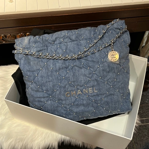 全新未使用 Chanel/香奈儿 24S 丹宁珍珠22bag 小号 单肩包