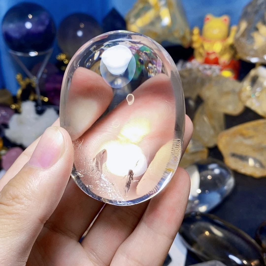 水晶珠宝半成品未镶嵌天然超透体千层幽灵随形手把件