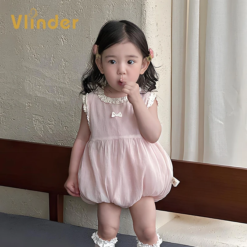 夏季2025新款女宝公主可爱甜心 A类轻薄婴幼儿无袖三角哈衣包屁衣