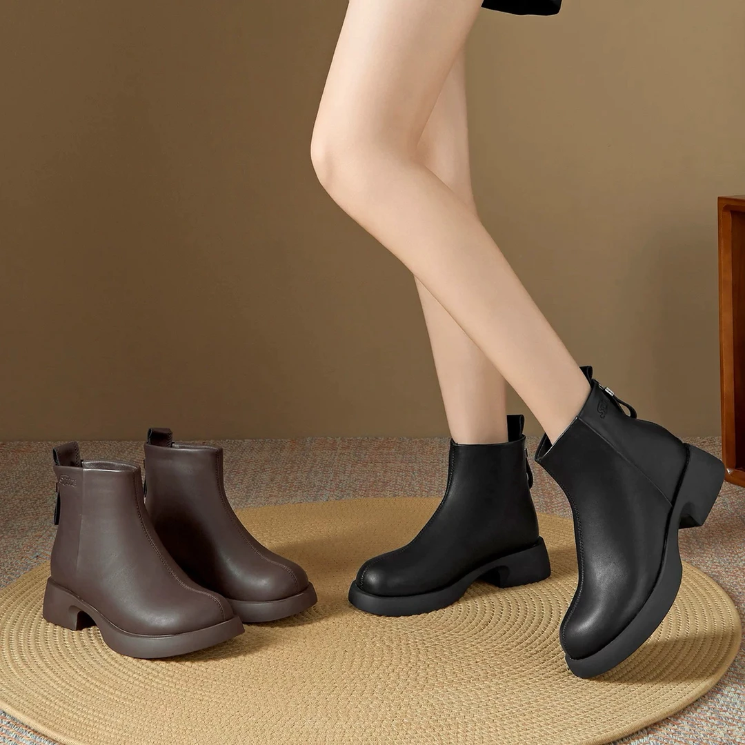 黑色厚底短靴女新款3725秋冬马丁靴子软底单靴切尔西靴瘦瘦靴24D