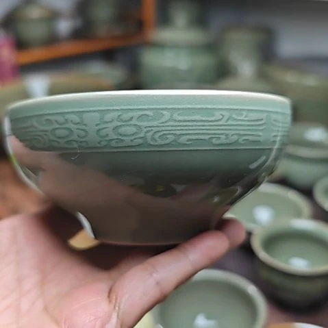 耀州窑饕餮米饭碗四只