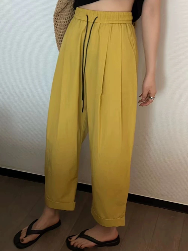 【美美穿M】美美推荐3521夏季新款松紧高腰翻边速干哈伦裤