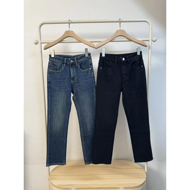 planets2025早秋新款高腰百搭修身显瘦烟管九分牛仔裤女裤