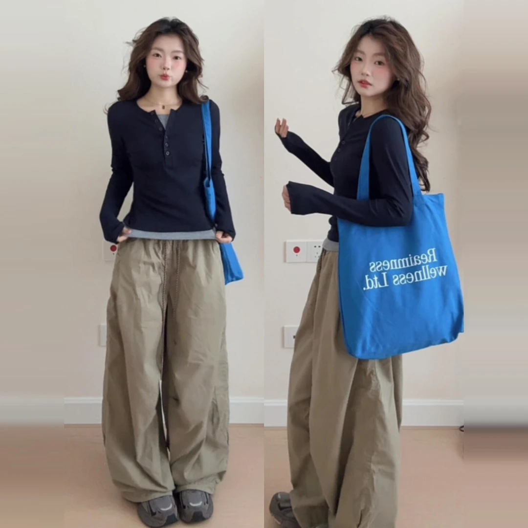 美式复古假两件正肩长袖t恤女2025新款秋季修身内搭打底甜辣上衣
