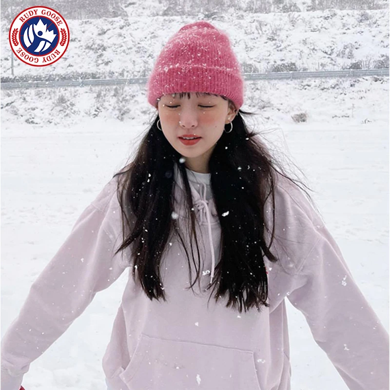 RUDY GOOSE兔毛针织帽秋冬毛线保暖帽子网红百搭防风显脸小堆堆帽