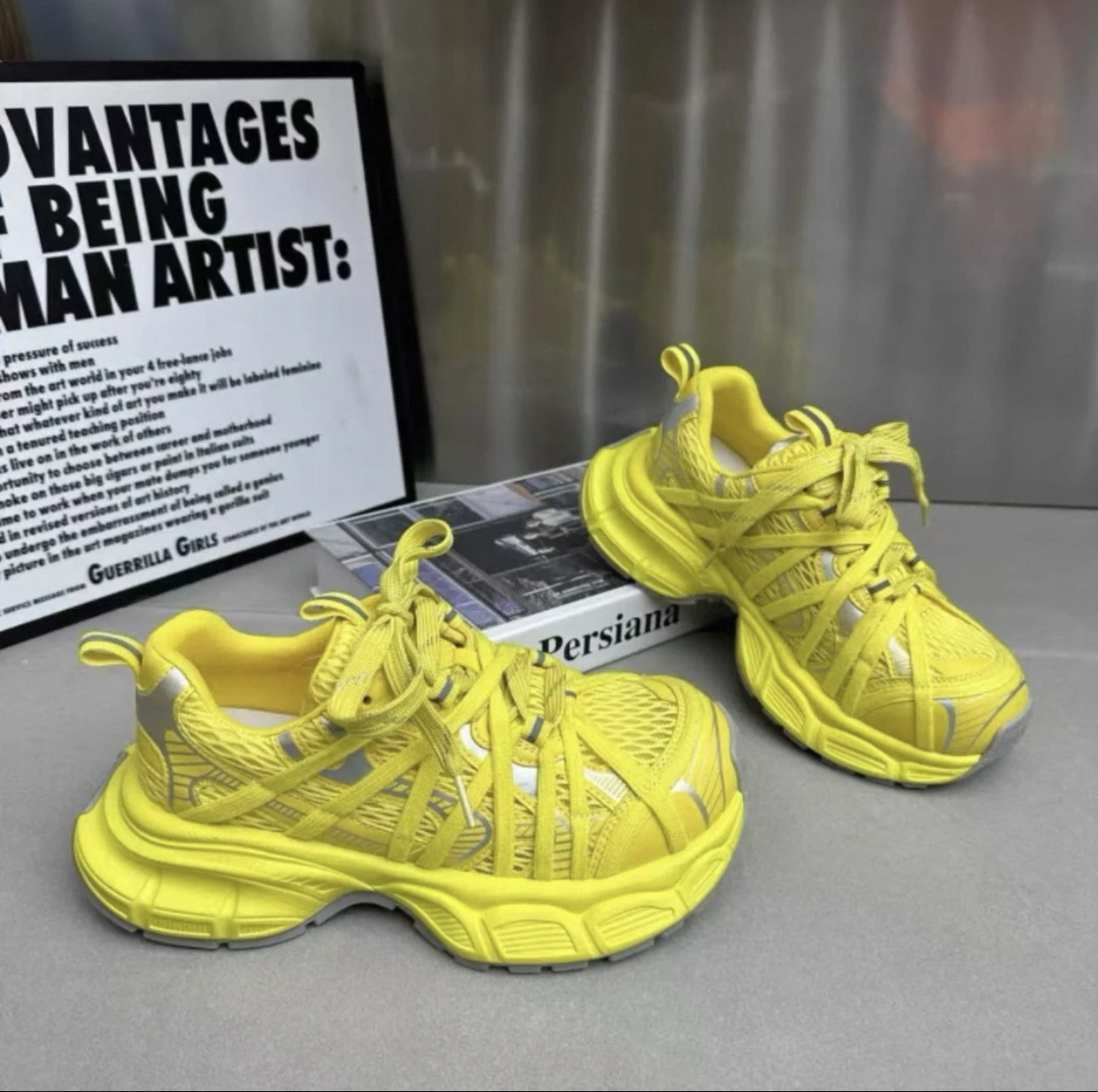 8967【雪儿】绑带网面透气厚底簿款老爹鞋女2025时尚百搭休闲鞋