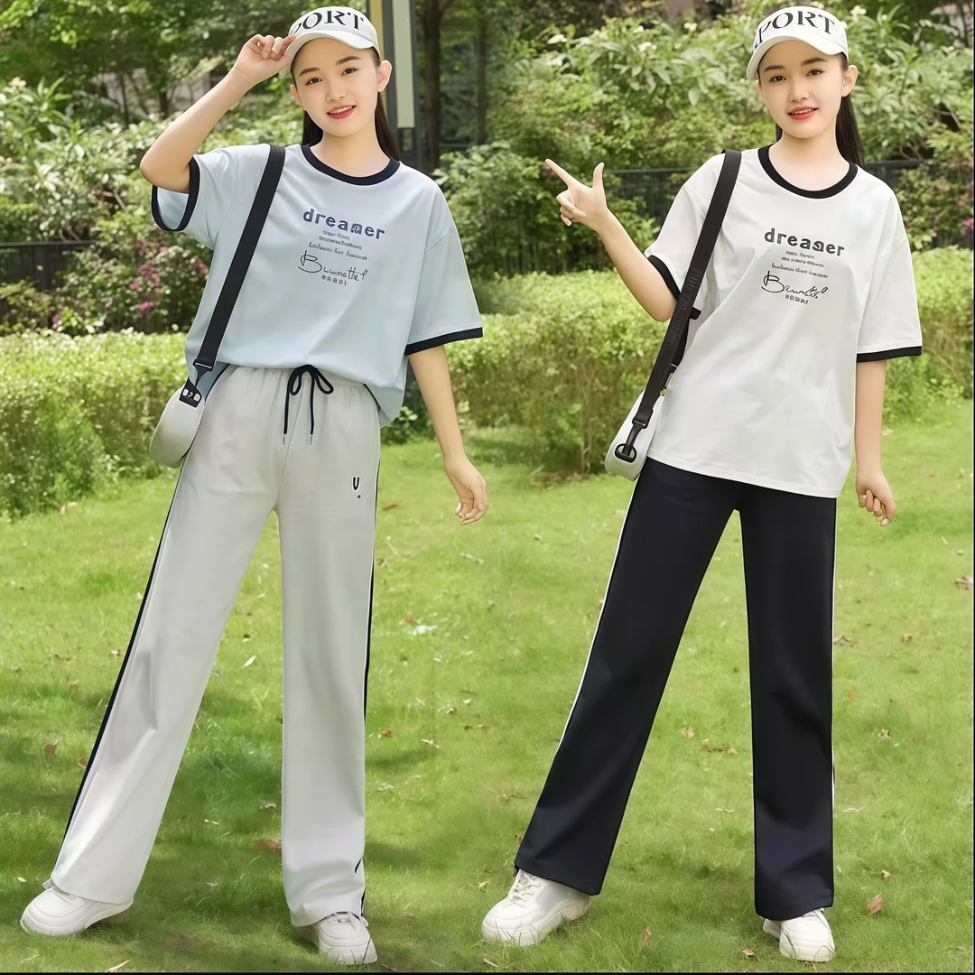 女童夏装套装儿童新款洋气时尚运动休闲韩版上衣大童夏季宽松阔腿