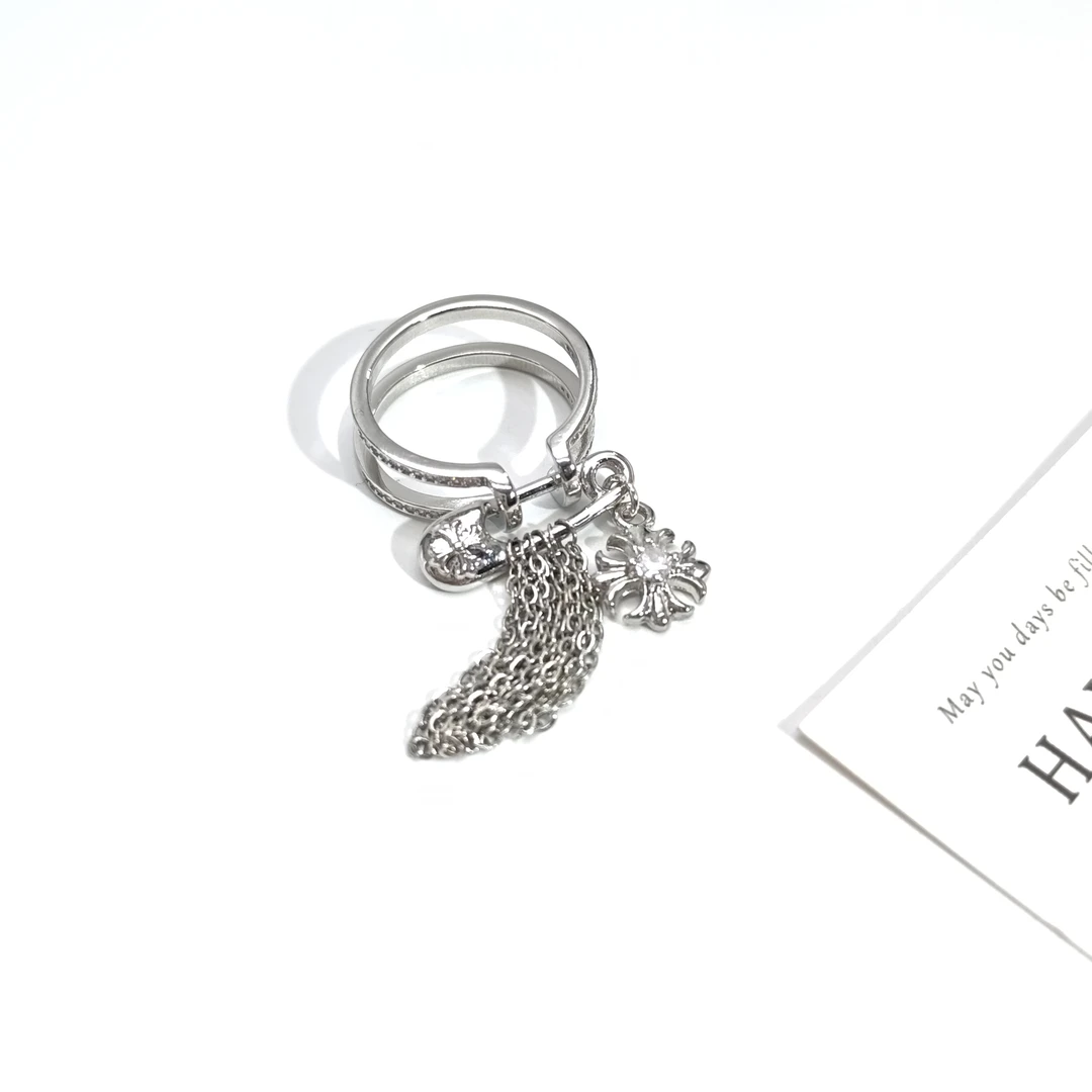 铜合金锆石戒指 06990冷淡风别针长链条简约个性开口戒指