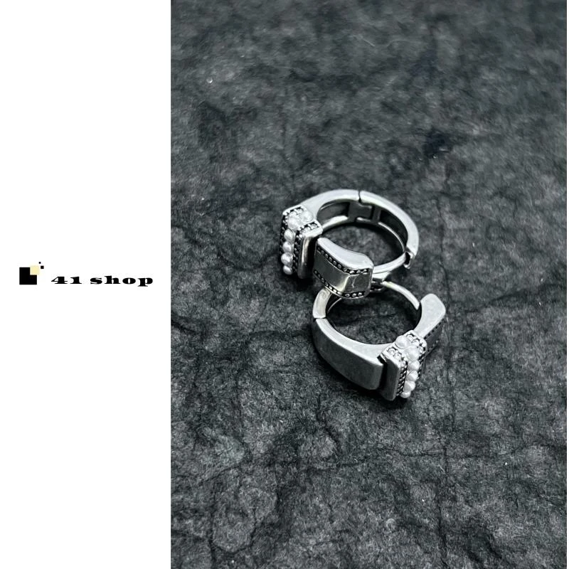 铜合金仿珍珠耳饰 B-1古银色做旧嵌珠耳环百搭简约小众复古