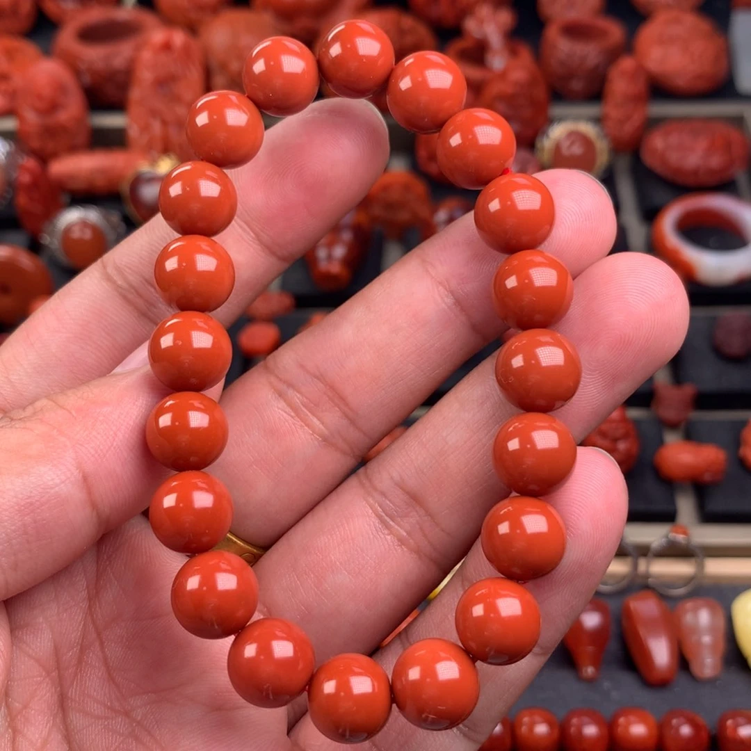 南红玛瑙纯色圆珠手串10+未镶嵌