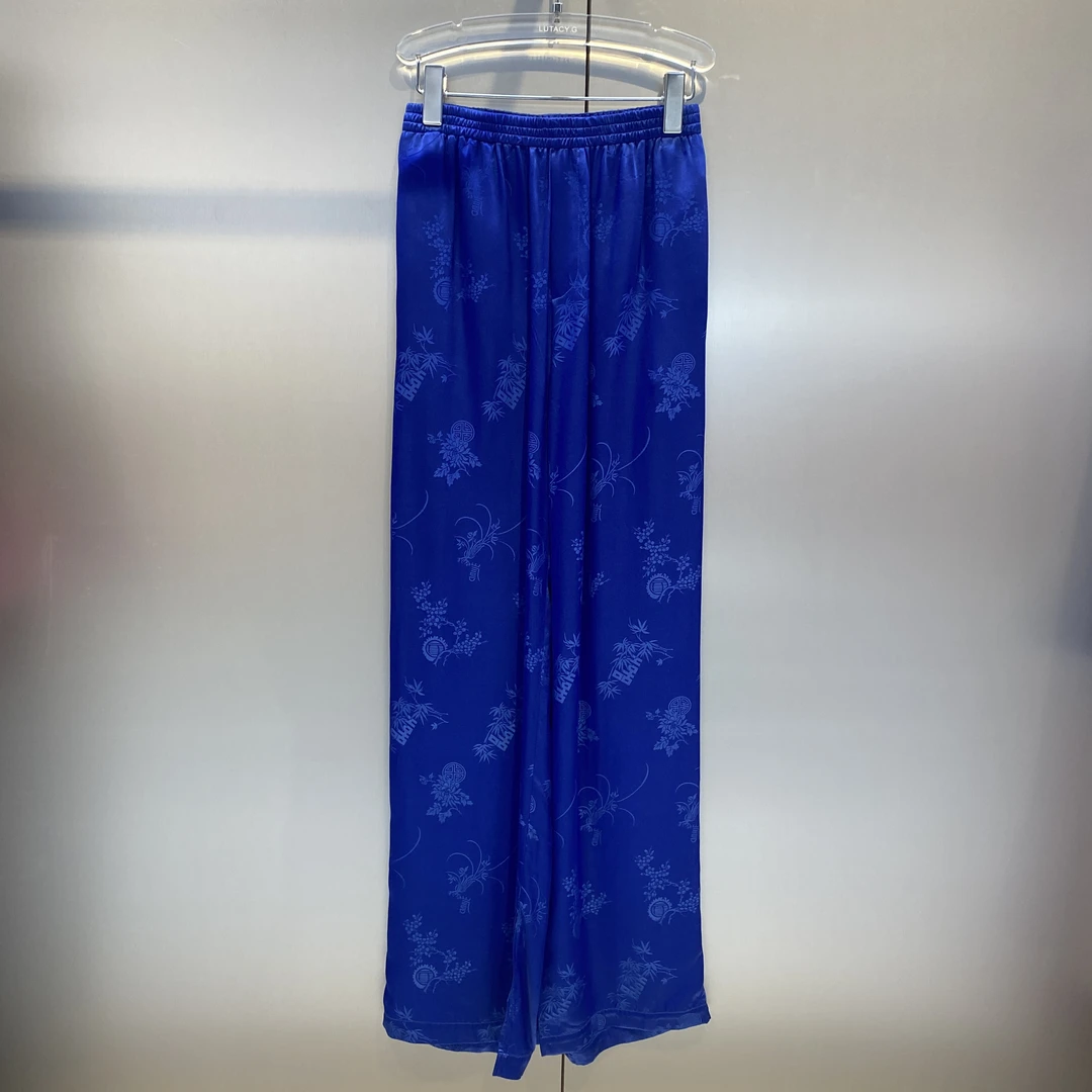 Messential K442蓝色提花直筒裤