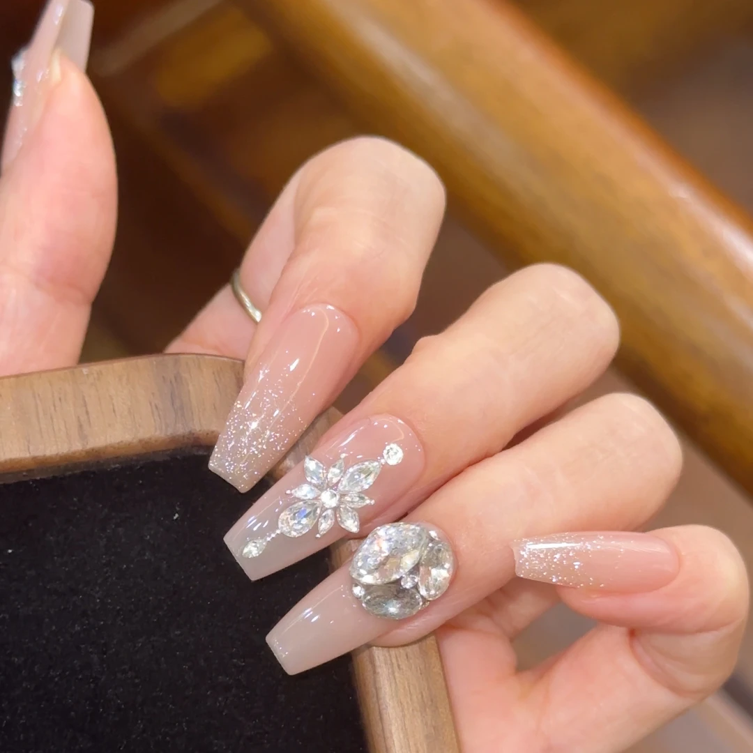 明月 满天星锆石钻  纯手工定制穿戴甲美甲成品美甲贴片10片