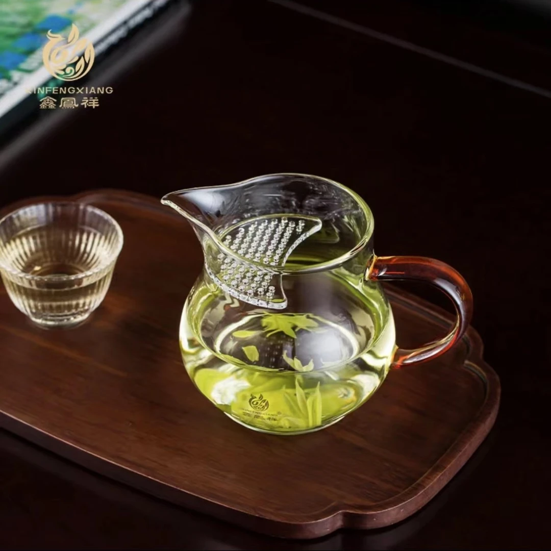 鑫凤祥玉雅月牙公道杯茶漏过滤一体玻璃茶海分茶器