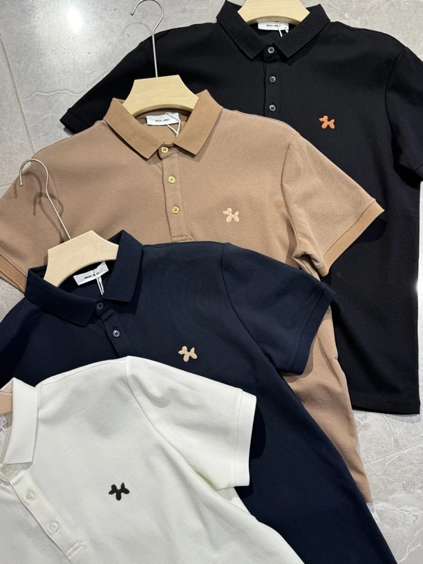 高品质 时尚简约洋气图案修身Polo短袖