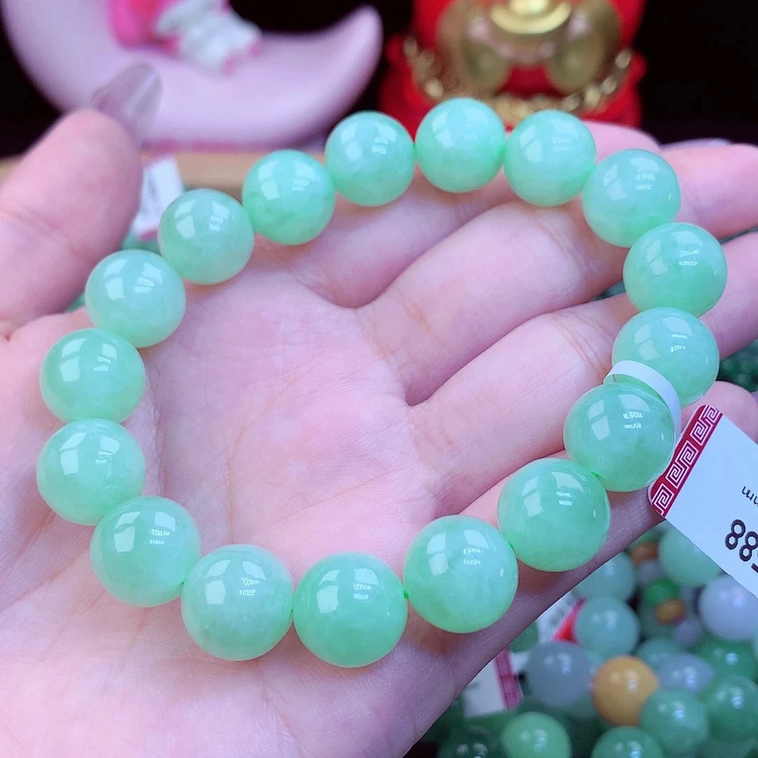 正品天然缅甸A货翡翠 老坑女款轻奢绿色单圈女士精美玉手串 卡12