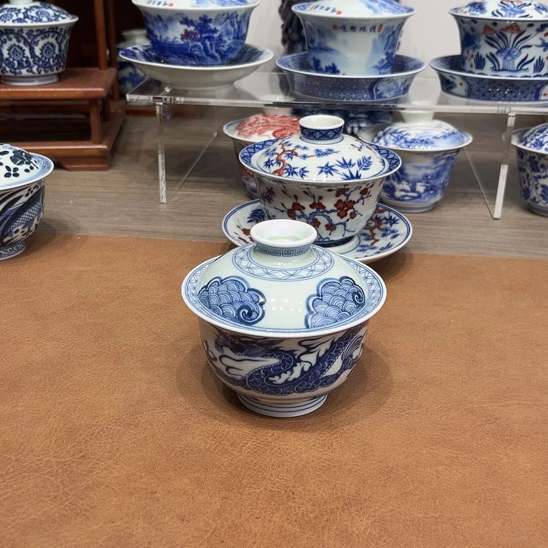 龍***࿐青花穿云龙二才盖碗