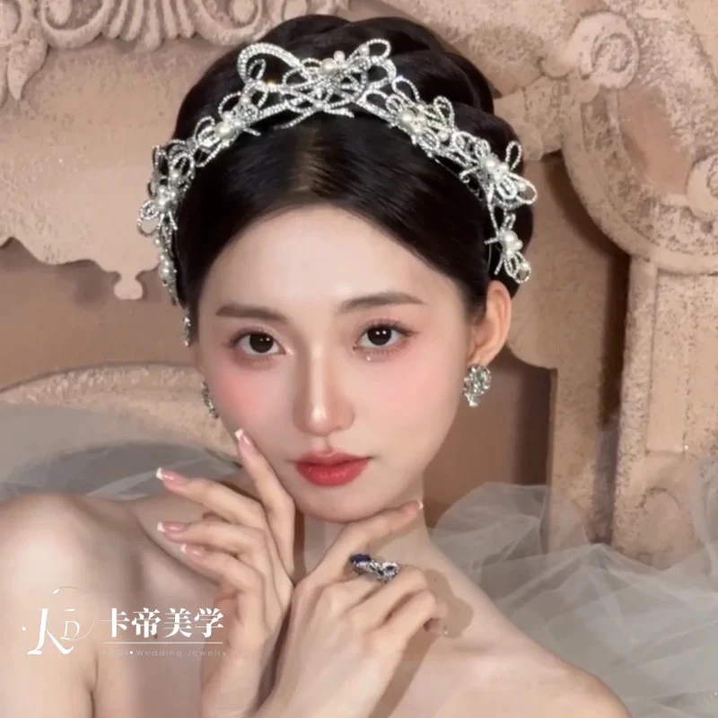 合金仿水晶婚庆饰品 17518蝴蝶结小皇冠甜美减龄可叠戴