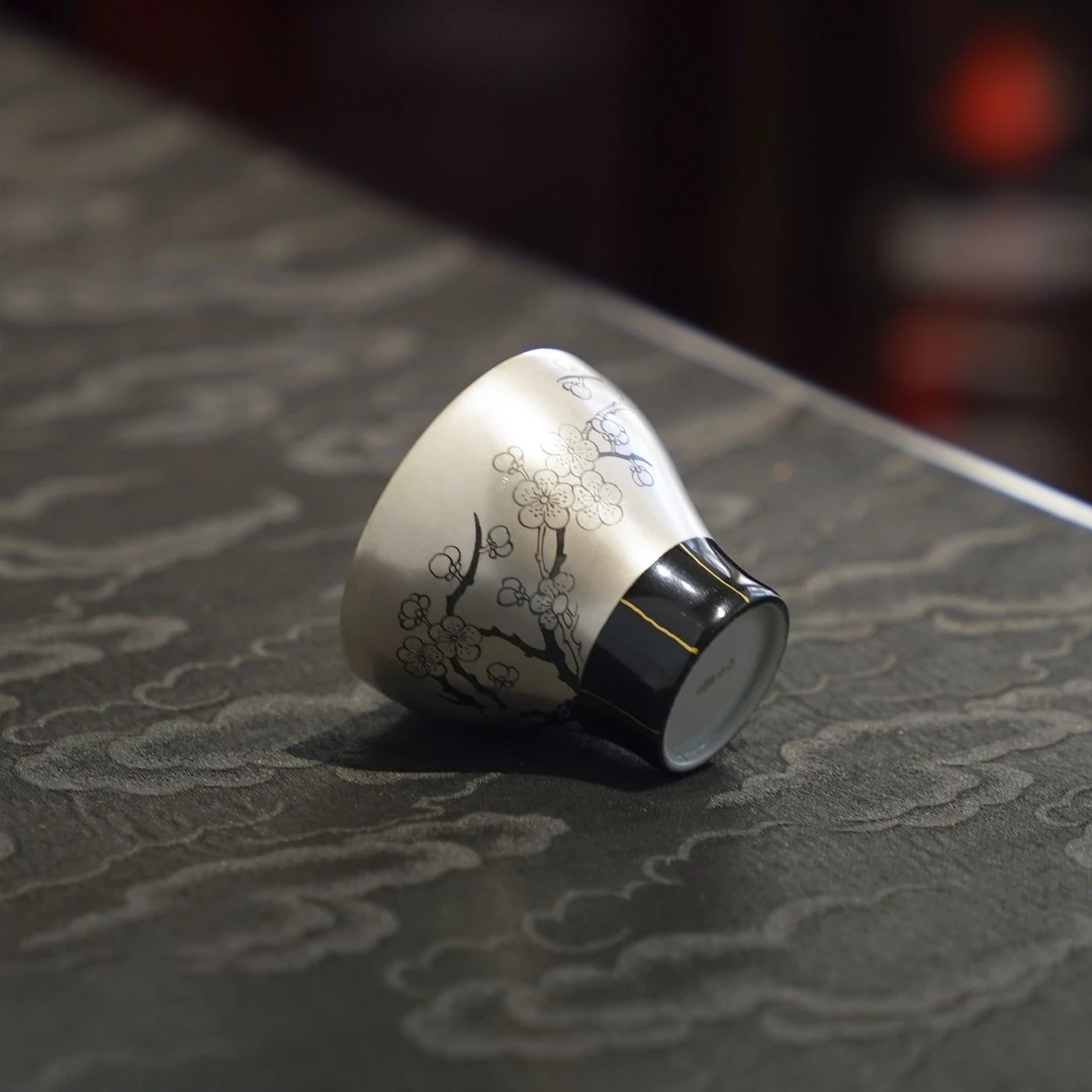 伴斤茶舍合吾  银釉墨梅单杯  茶具中式茶道手作纯手工陶瓷饮茶