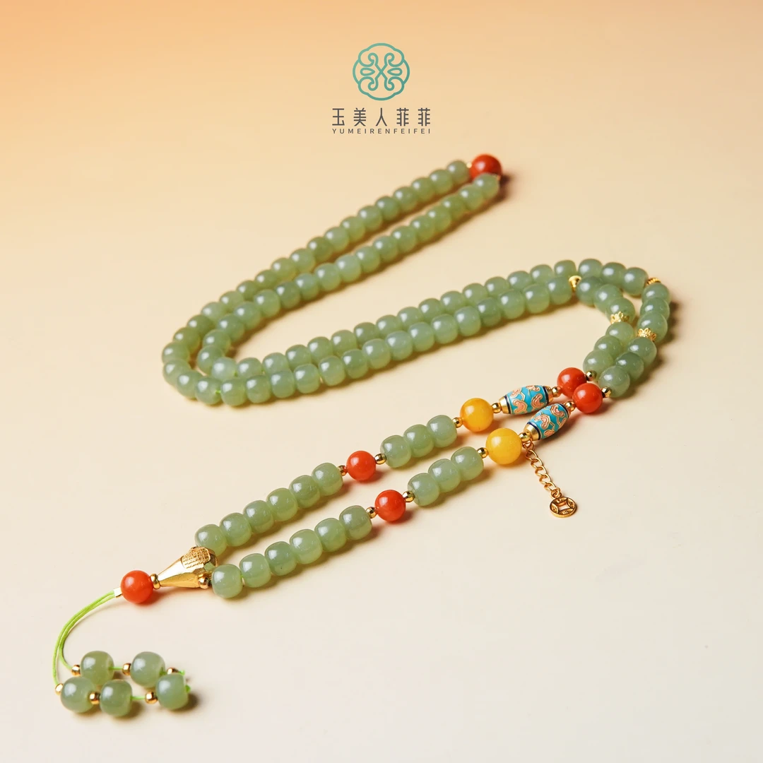 菲菲珠宝好~S925和田玉直切珠项链约7*7mm