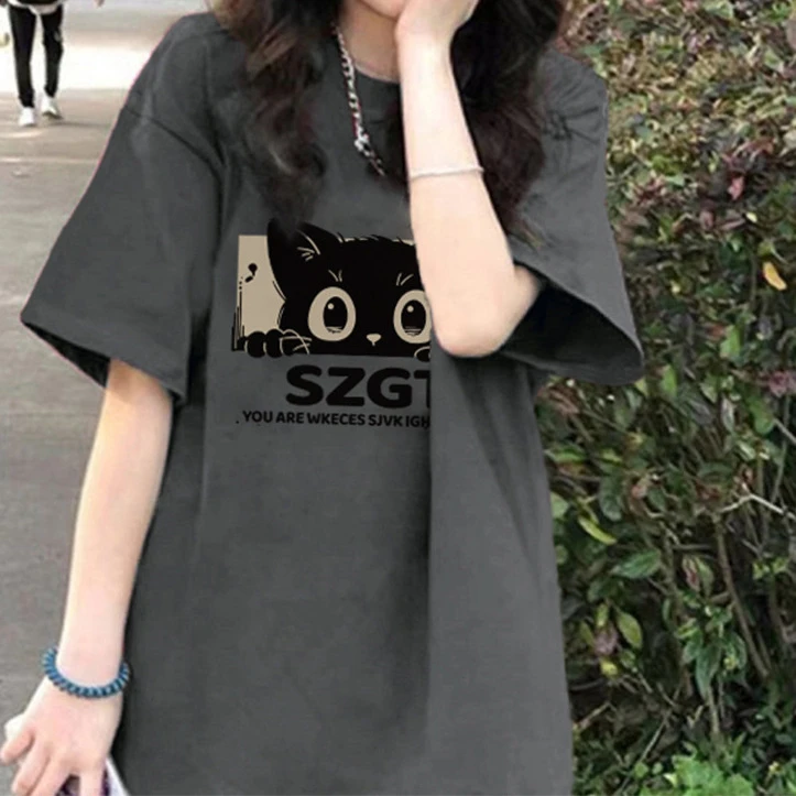 纯棉重磅印花短袖t恤女夏季2025新款美式复古宽松大t恤女宽松上衣