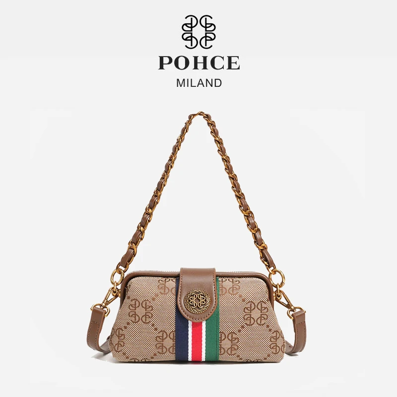 POHCE轻奢「饺子包」提花刺绣夹子包斜挎女包单肩手提包包&6601