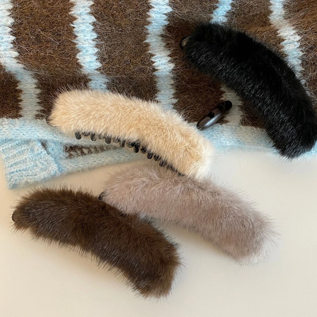 香蕉夹ins秋冬纯色发卡毛毛顶夹马尾竖夹超大号发量多