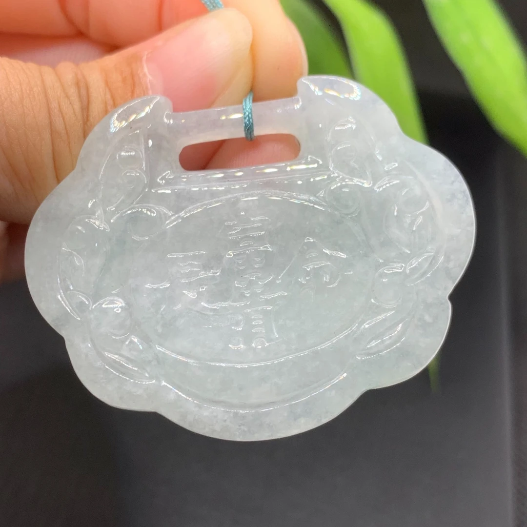 翡翠吊坠正品天然翡翠A货冰种如意锁吊坠翡翠平安锁吊坠长命锁