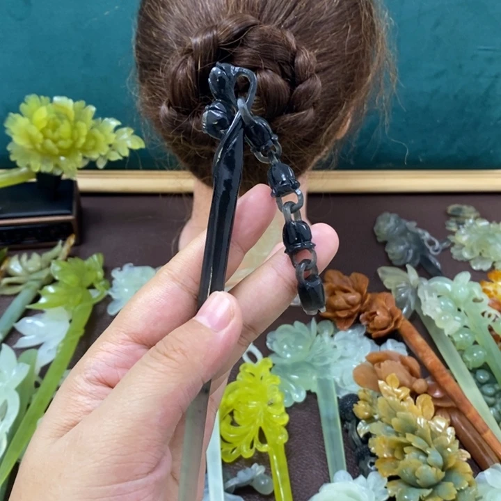 蛇纹石玉发饰未镶嵌小****！