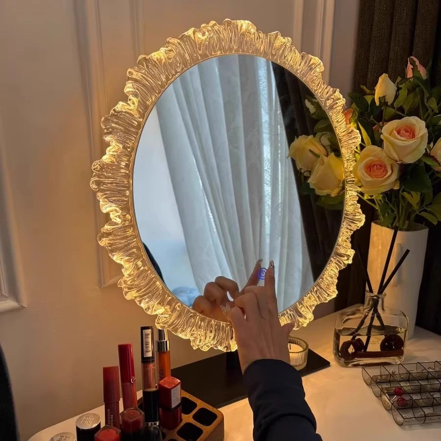 【冰川圆镜】网红卧室化妆镜亚克力led发光桌面梳妆台镜子casagd