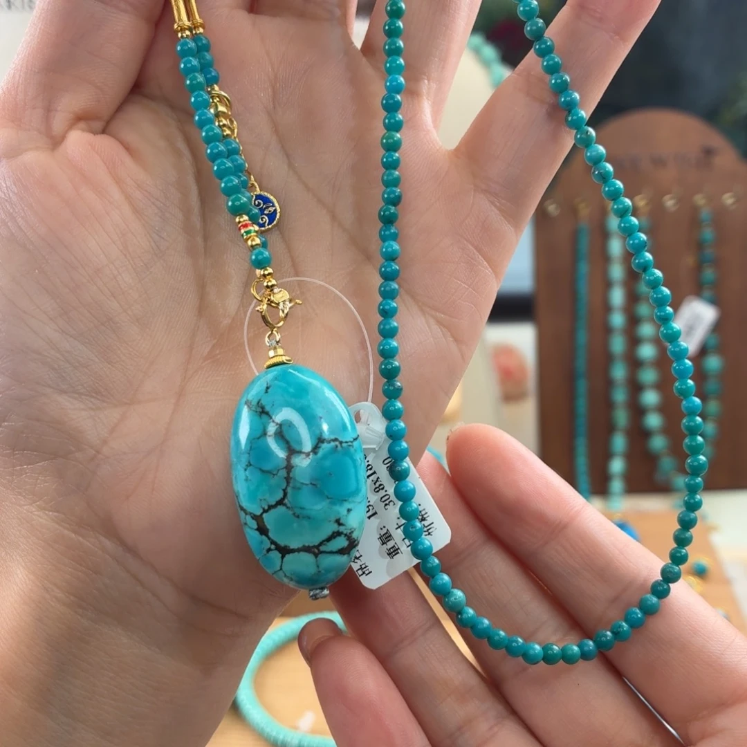 绿松石银S925镀金镶嵌颈饰