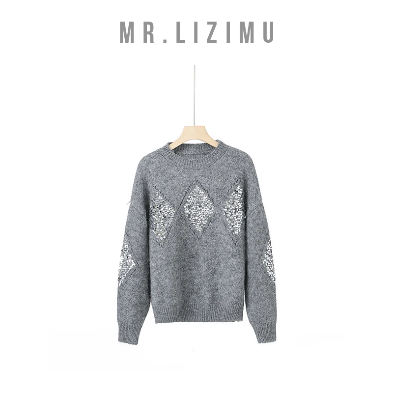 李子木先生轻奢气质圆领亮片毛衣2024新款休闲百搭时尚欧若风穿搭