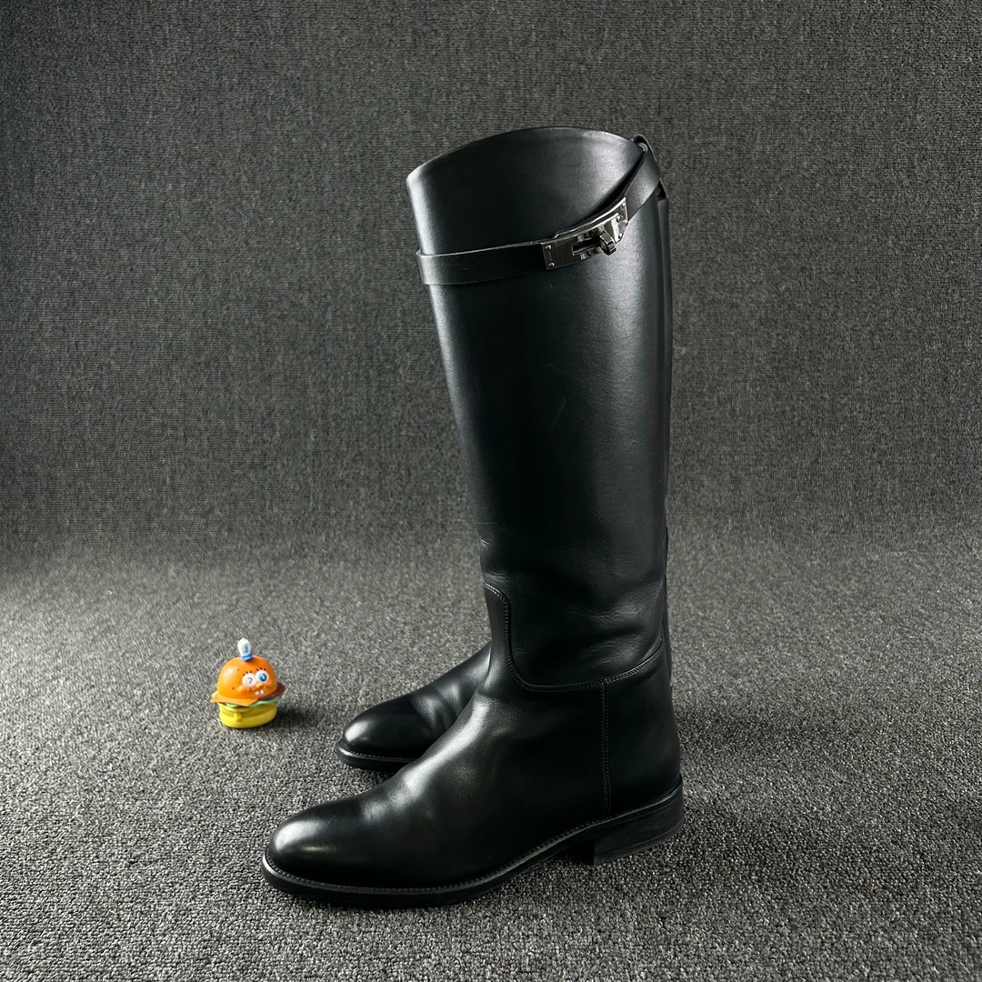 95新 Hermes/爱马仕 黑色骑士靴37码 HB5151