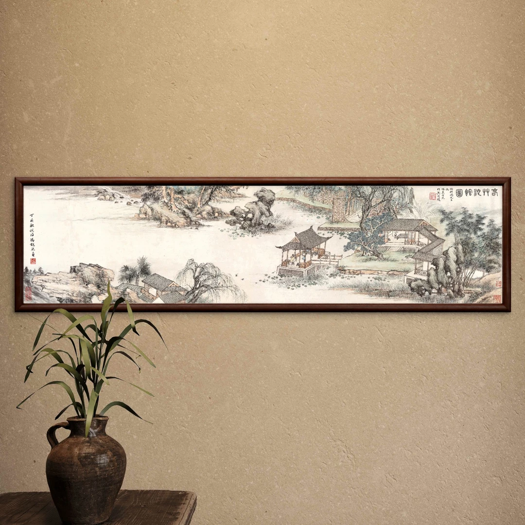 9948-40*150春竹沁馆图中式装饰画实木框玄关书房茶室客厅挂画
