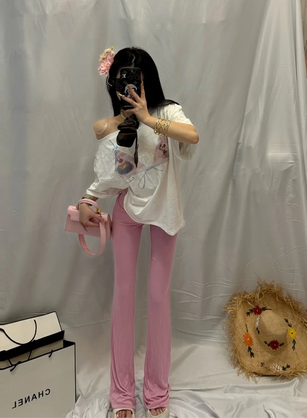 7 ·July 6/16“粉色记忆”自留超爱中高腰翻腰设计面膜薄粉色裤子