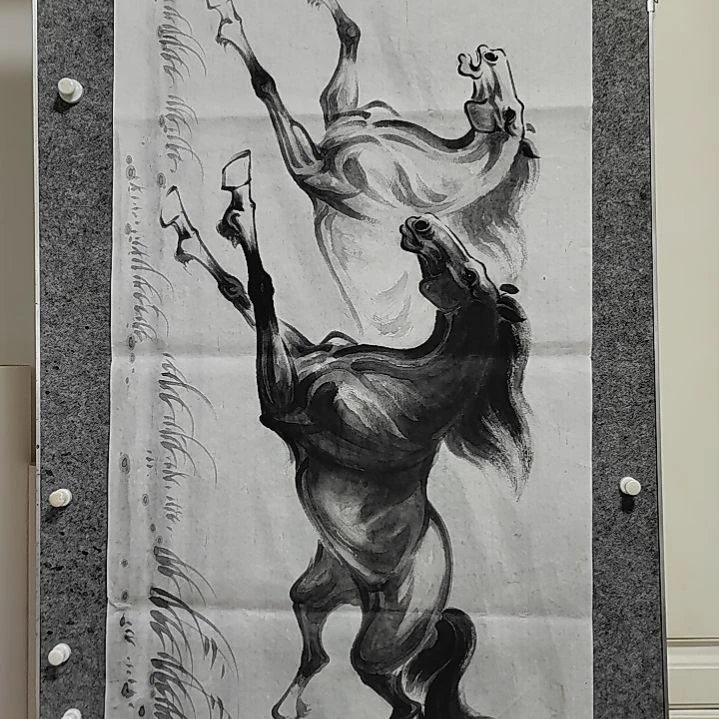 横款周士辰水墨写意骏马图