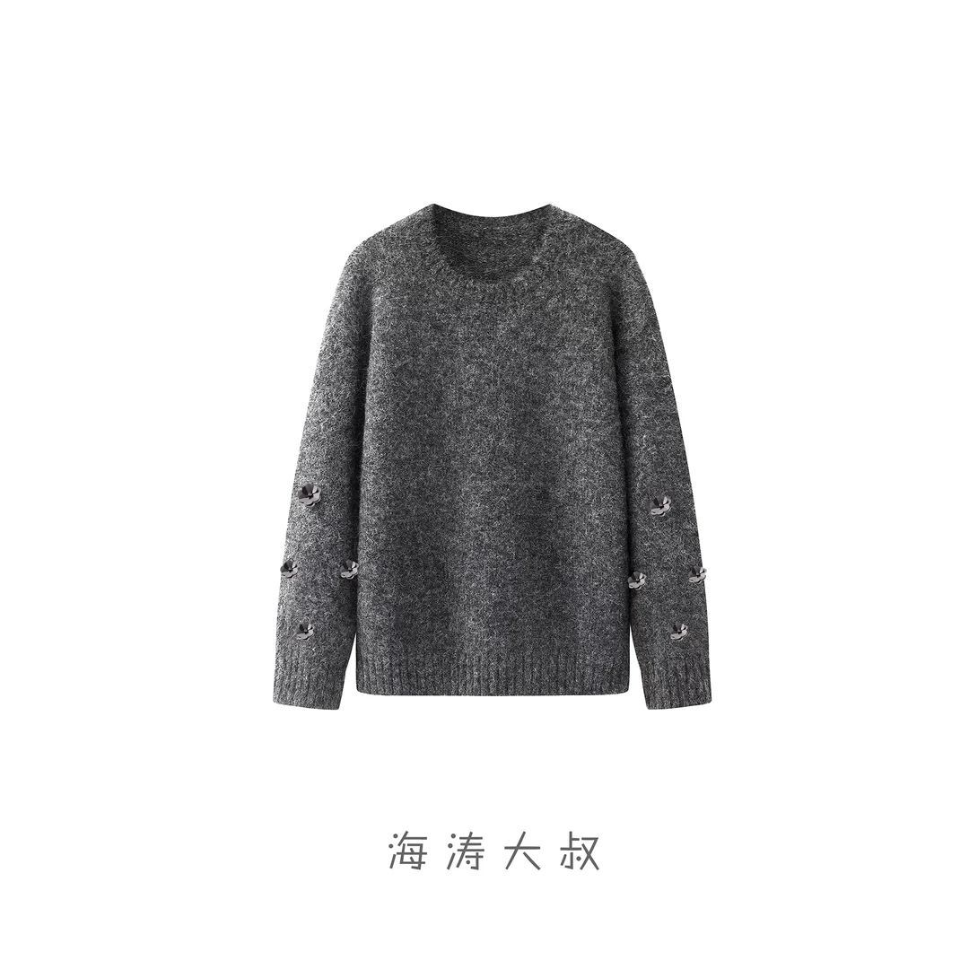 【海涛大叔】「宠溺」手工亮片花花圆领毛衣