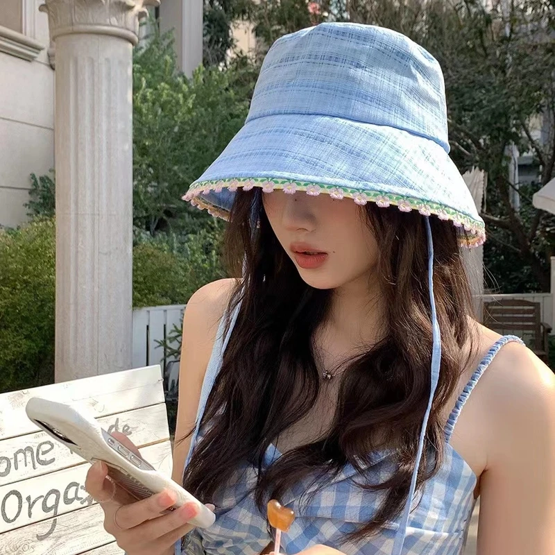 夏季新款甜美花边遮阳防晒渔夫帽防晒帽帽子夏天百搭
