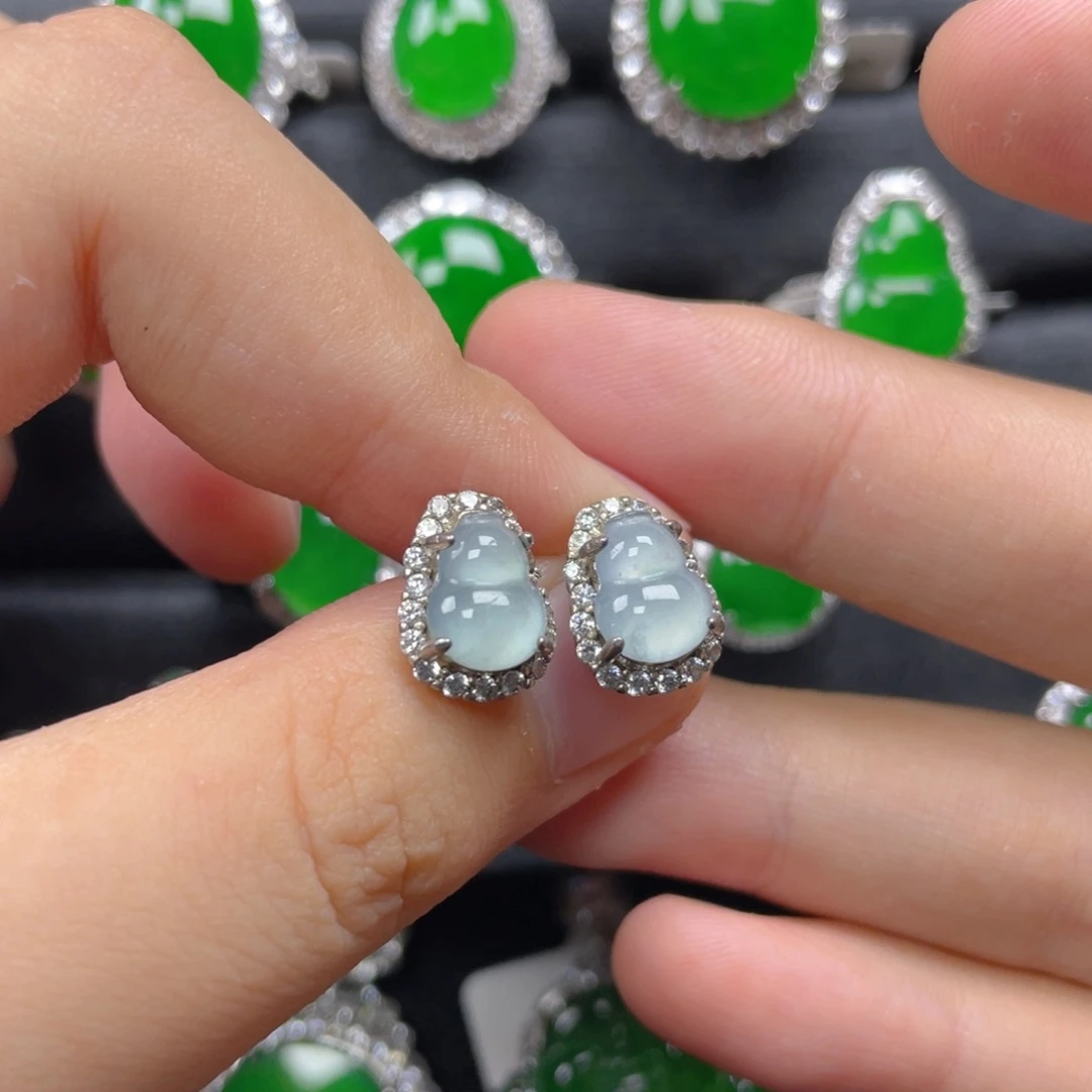 翡翠银S925镶嵌耳饰