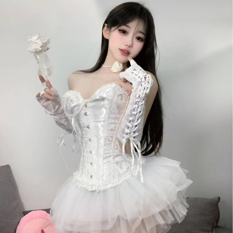 芭蕾天鹅纯欲束腰马甲胸衣性感修身蕾丝胸衣搭显瘦情侣趣味cos服