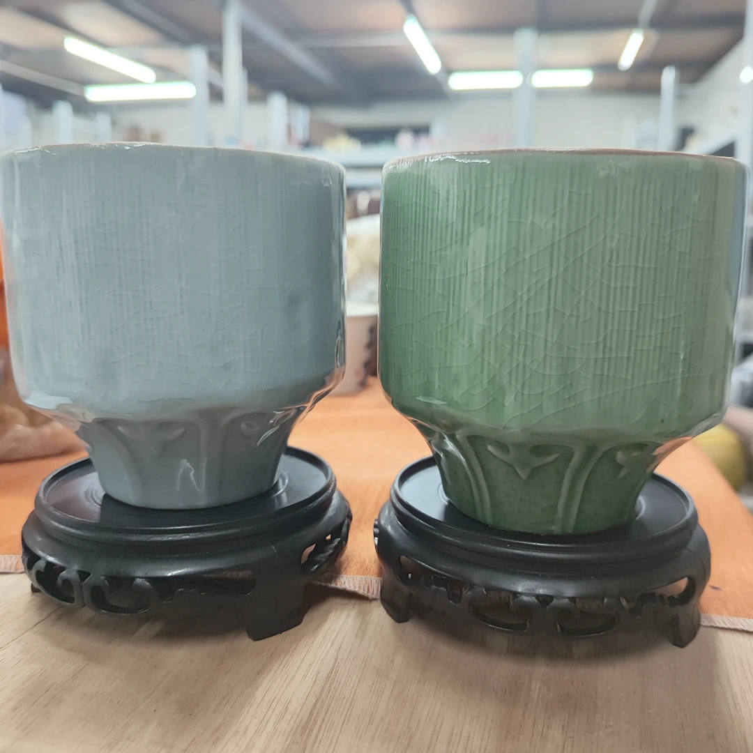 【直播浮力826】9*10.5cm到手2花盆2底座冰裂圆形悬崖签筒高款花盆