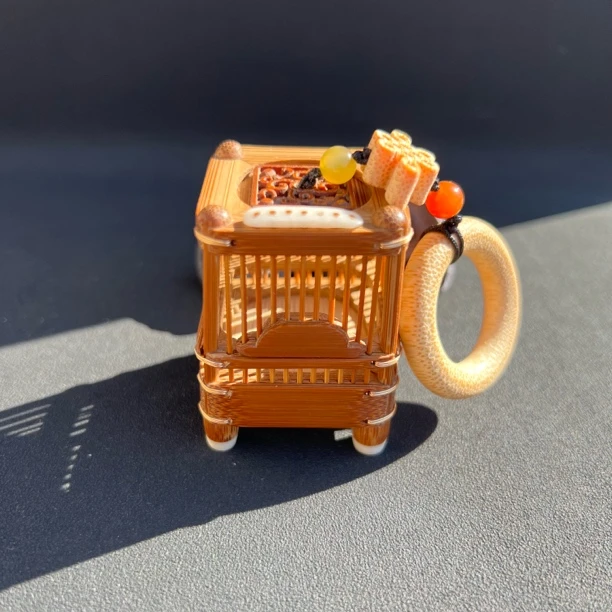 精品纯手工制作天然老玉竹方形竹蛉笼南工名家李永攀拇指笼手把笼