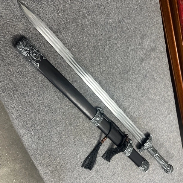 龙泉昊天宝剑一体刀剑双槽弹簧钢黑木龙王剑刀具防身冷兵器未开刃