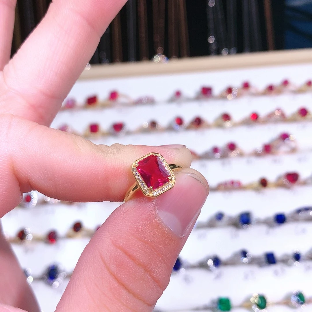 红宝石戒指银S925镶嵌