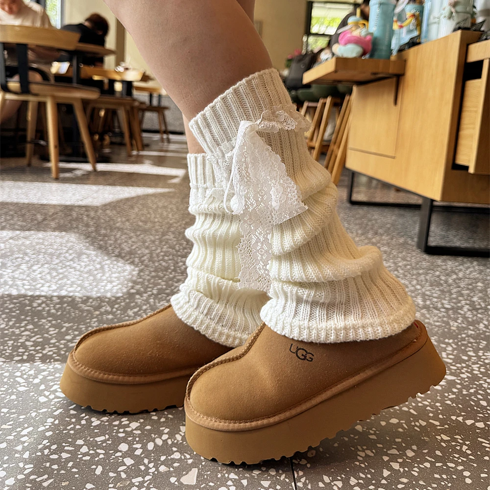 2025秋冬季新款袜子女中筒堆堆袜套蕾丝花边少女高筒腿套纯色百搭