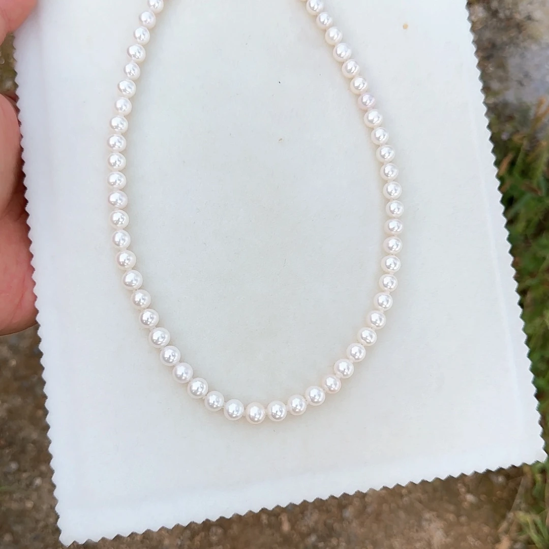 淡水珍珠银S925镶嵌颈饰7-8无核极光镜面正圆无暇白亮