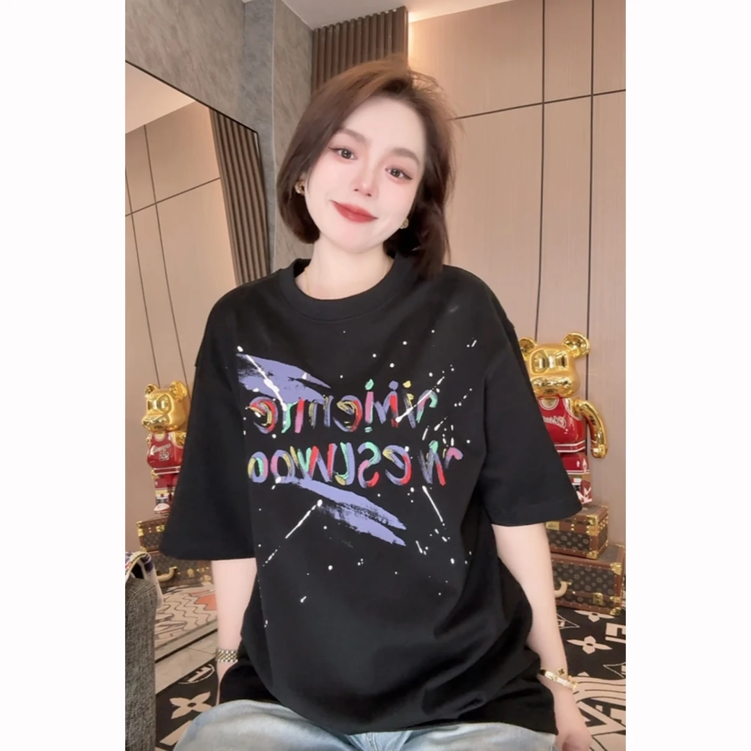 66【涂鸦星球】2025夏季百搭轻奢潮流重工艺洗水圆领T恤9031